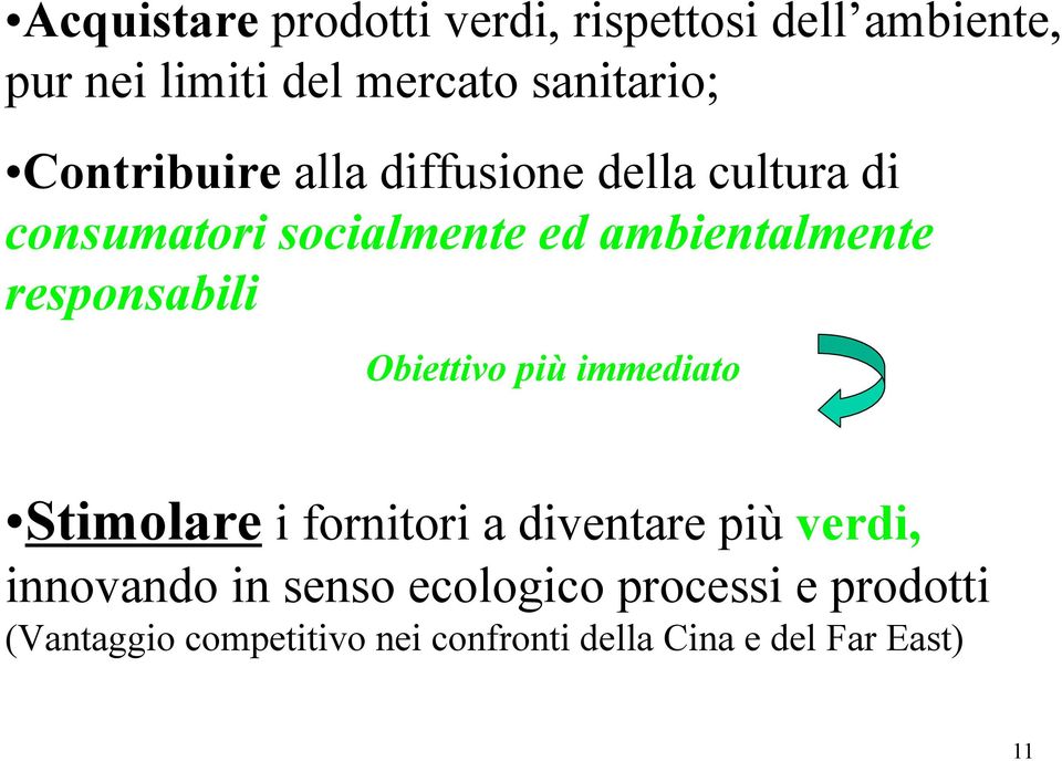 responsabili Obiettivo più immediato Stimolare i fornitori a diventare più verdi, innovando