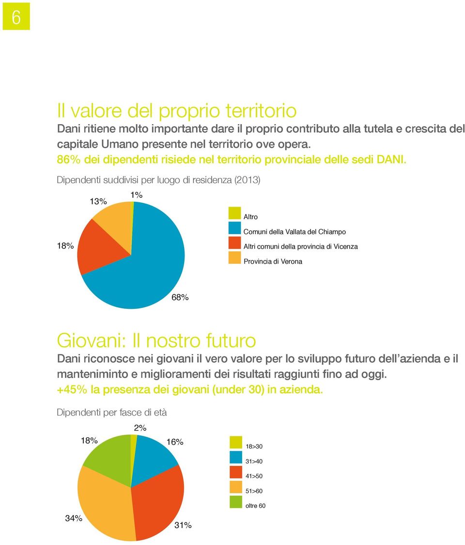 Dipendenti suddivisi per luogo di residenza (2013) 13% 1% 13% 1% Altro Altro Comuni della Vallata del Chiampo Comuni della Vallata del Chiampo 18% Altri comuni della provincia di Vicenza Altri comuni