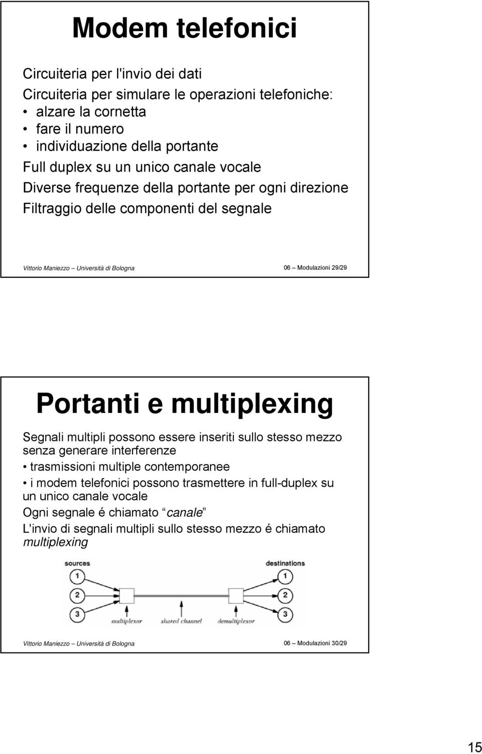 multiplexing Segnali multipli possono essere inseriti sullo stesso mezzo senza generare interferenze trasmissioni multiple contemporanee i modem telefonici possono trasmettere in