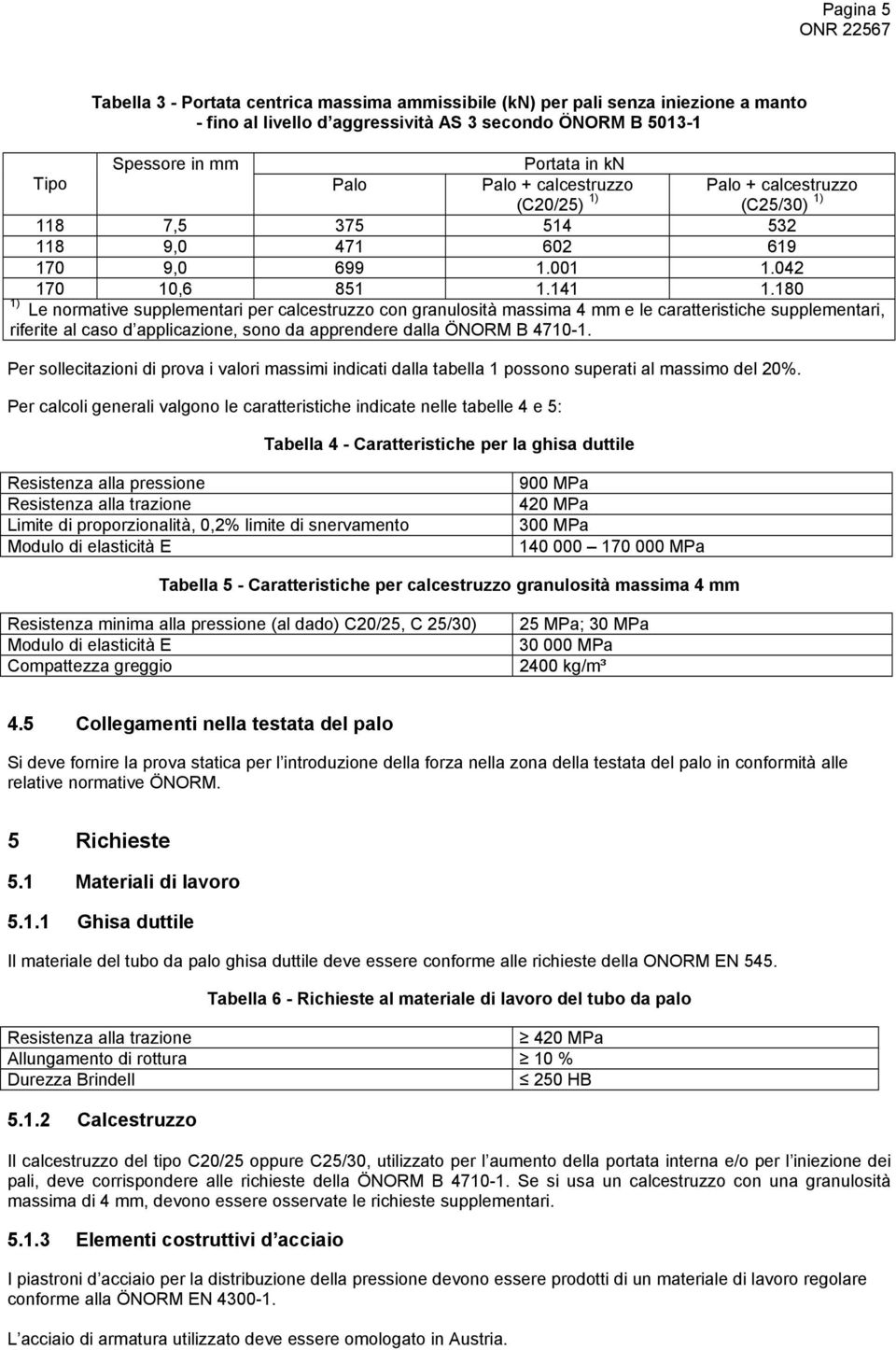 180 1) Le normative supplementari per calcestruzzo con granulosità massima 4 mm e le caratteristiche supplementari, riferite al caso d applicazione, sono da apprendere dalla ÖNORM B 4710-1.