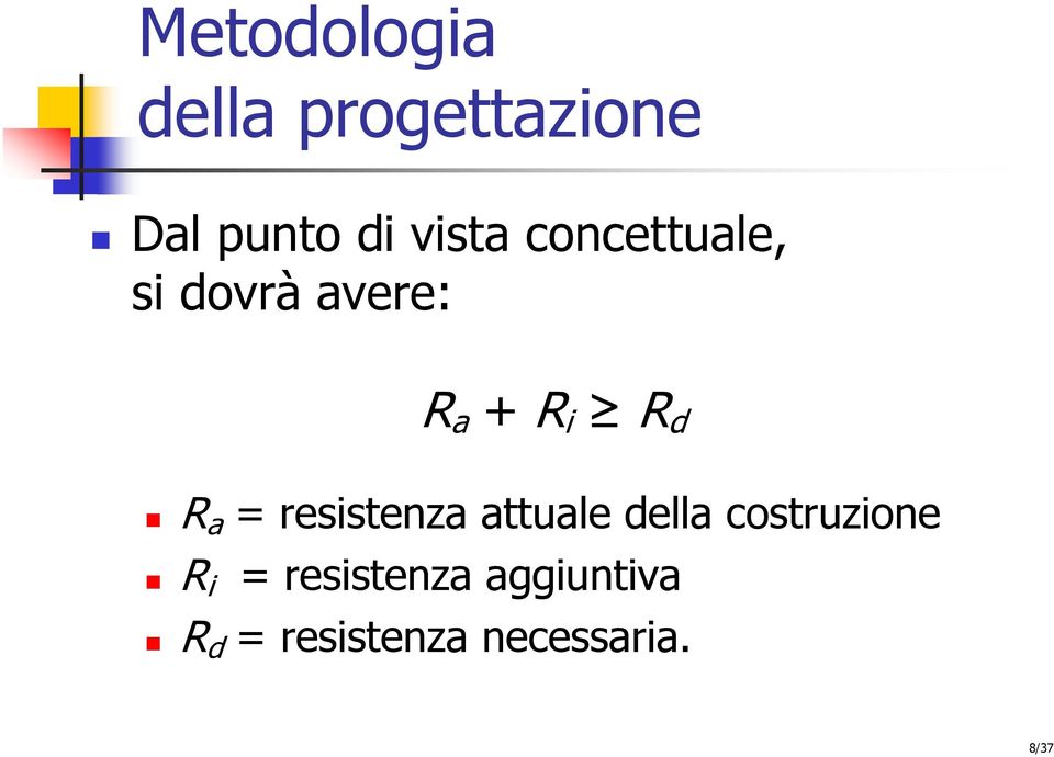 R a = resistenza attuale della costruzione R i =