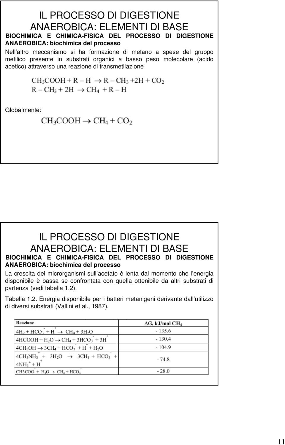 microrganismi sull acetato è lenta dal momento che l energia disponibile è bassa se confrontata con quella ottenibile da altri substrati di