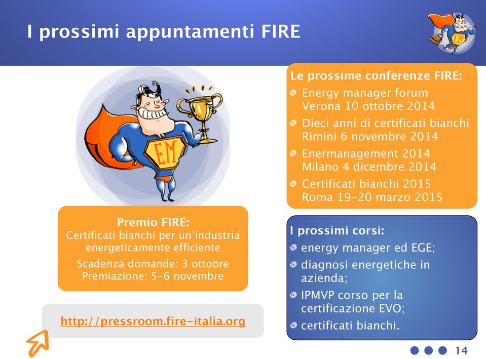 bianchi per un industria energeticamente efficiente Scadenza domande: 3 ottobre Premiazione: 5-6 novembre http://pressroom.fire-italia.