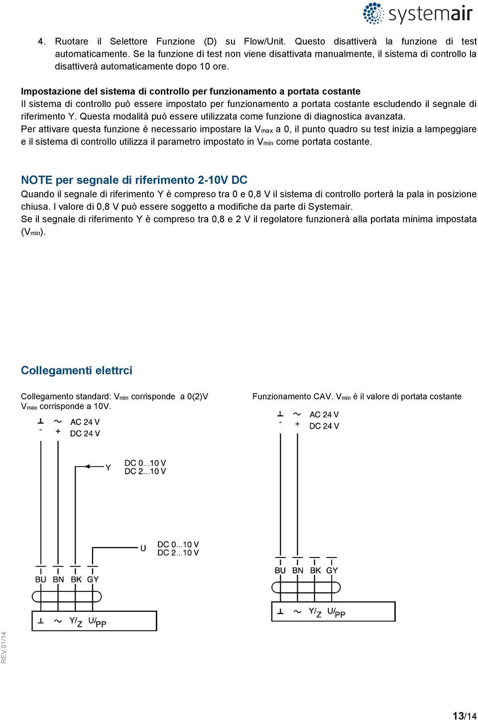 Impostazione del sistema di controllo per funzionamento a portata costante Il sistema di controllo può essere impostato per funzionamento a portata costante escludendo il segnale di riferimento Y.