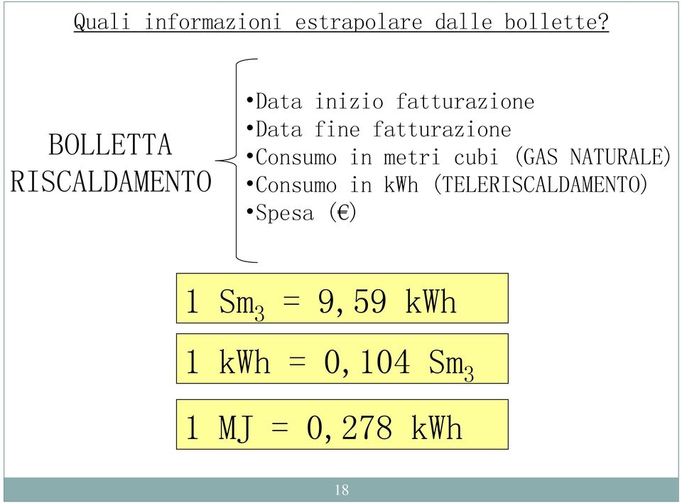 fatturazione Consumo in metri cubi (GAS NATURALE) Consumo in