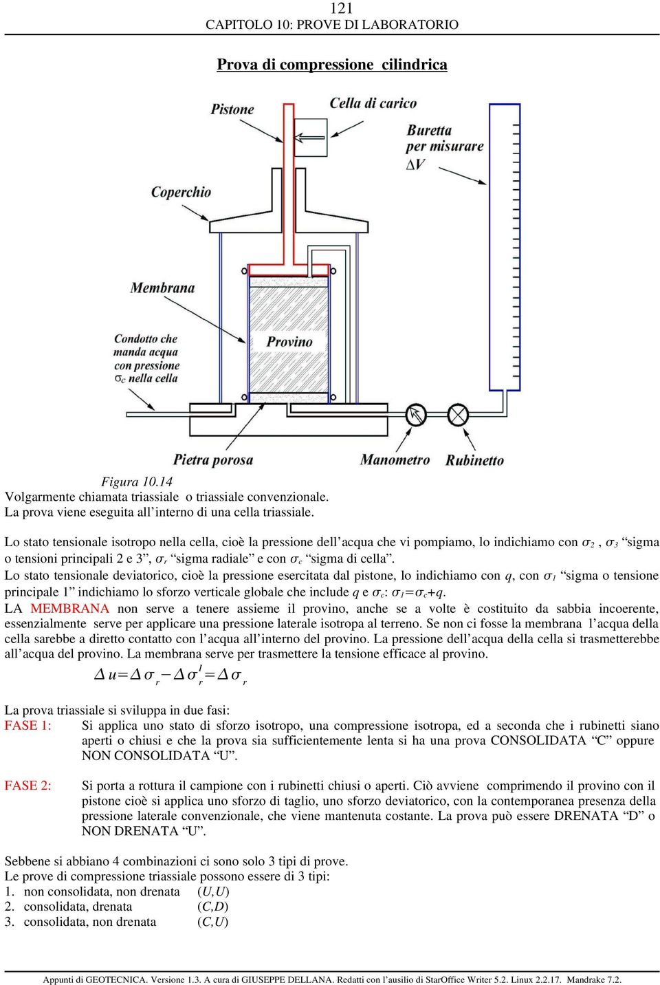 Lo stato tensionale deviatorico, cioè la pressione esercitata dal pistone, lo indichiamo con q, con σ 1 sigma o tensione principale 1 indichiamo lo sforzo verticale globale che include q e σ c: σ 1=σ