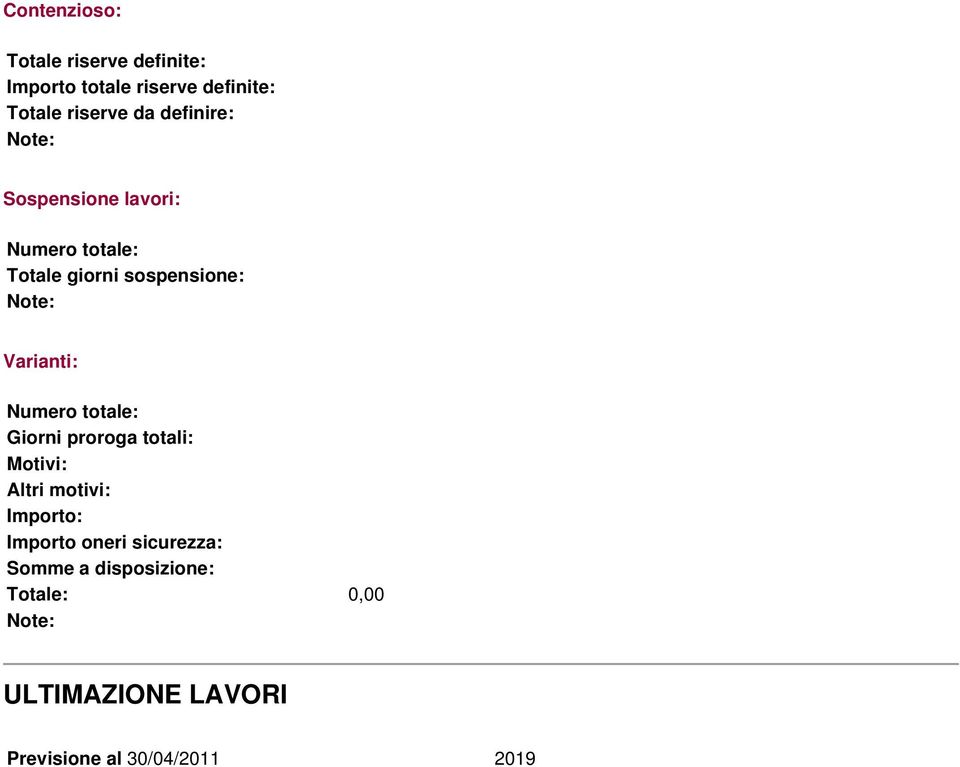 Numero totale: Giorni proroga totali: Motivi: Altri motivi: Importo: Importo oneri