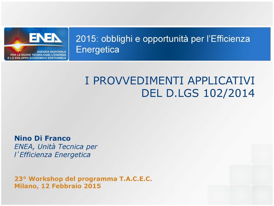 LGS 102/2014 Nino Di Franco ENEA, Unità Tecnica per l