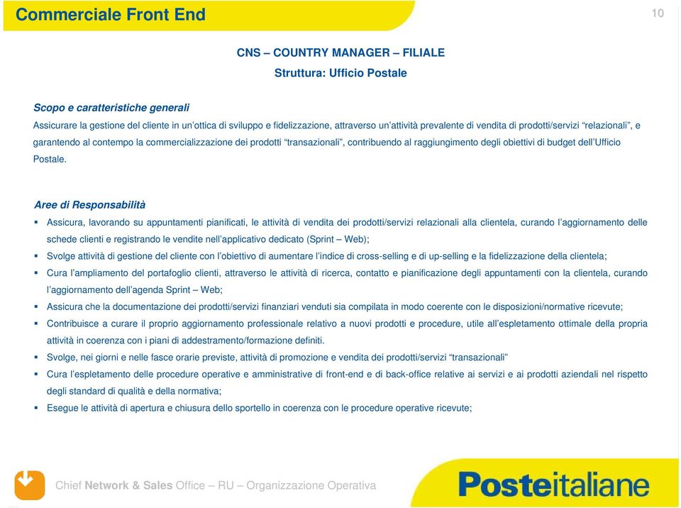 obiettivi di budget dell Ufficio Postale.