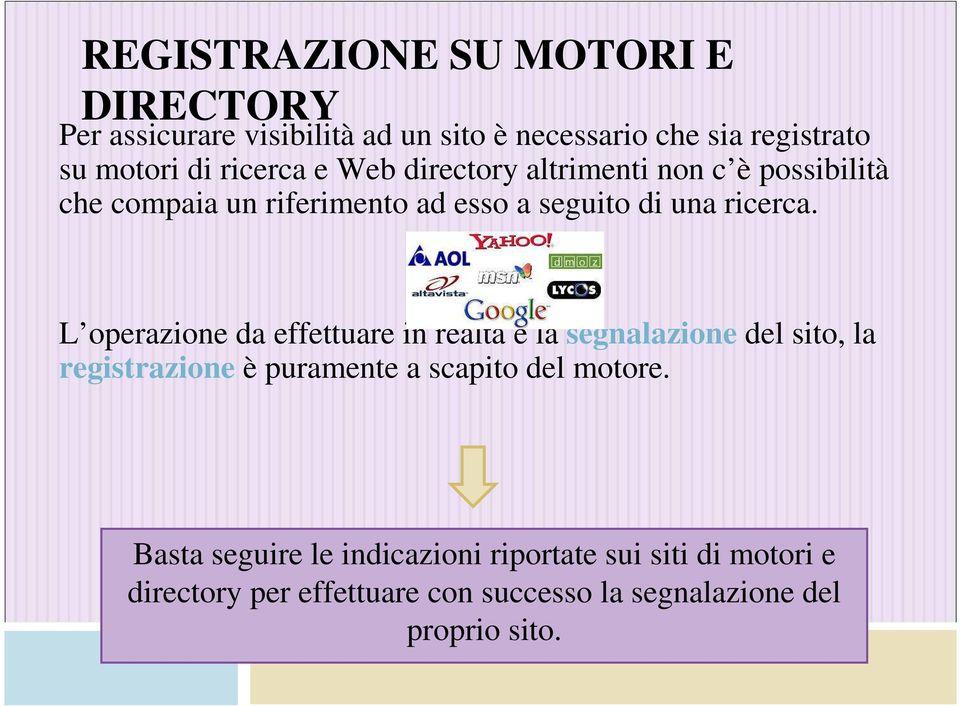 L operazione da effettuare in realtà è la segnalazione del sito, la registrazione è puramente a scapito del motore.