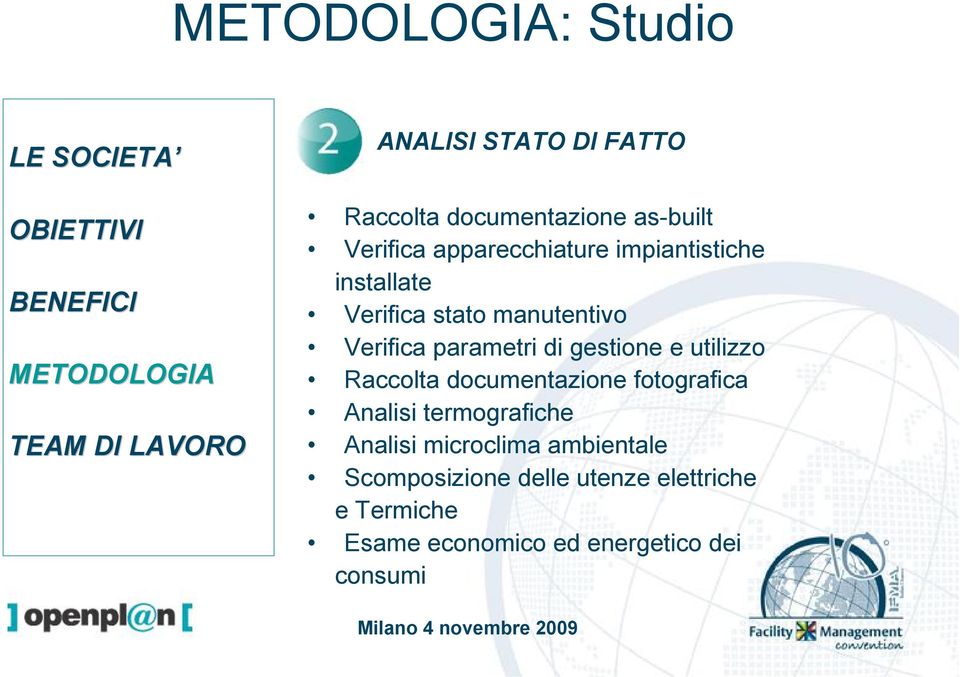 manutentivo Verifica parametri di gestione e utilizzo Raccolta documentazione fotografica Analisi