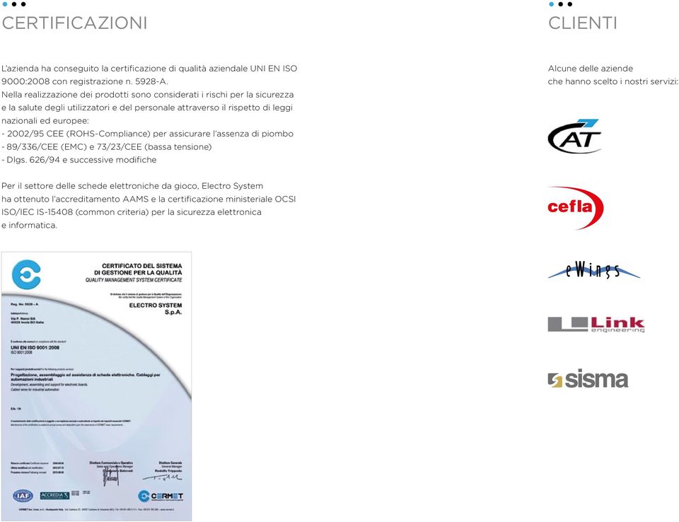 2002/95 CEE (ROHS-Compliance) per assicurare l assenza di piombo - 89/336/CEE (EMC) e 73/23/CEE (bassa tensione) - Dlgs.