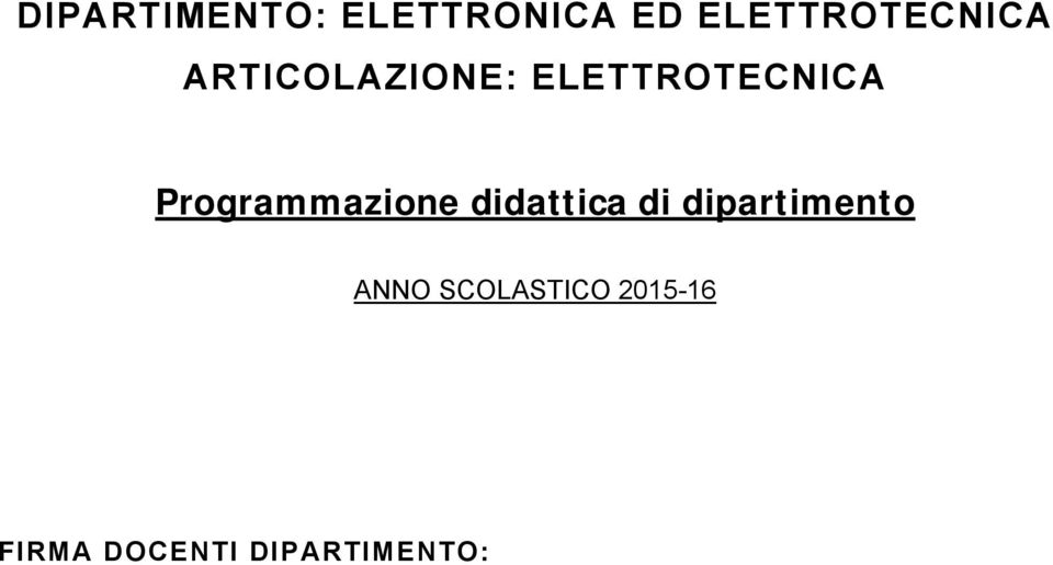 ELETTROTECNICA Programmazione didattica