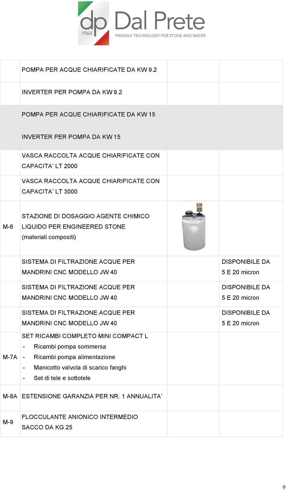 DOSAGGIO AGENTE CHIMICO LIQUIDO PER ENGINEERED STONE (materiali compositi) SISTEMA DI FILTRAZIONE ACQUE PER MANDRINI CNC MODELLO JW 40 SISTEMA DI FILTRAZIONE ACQUE PER MANDRINI CNC MODELLO JW 40