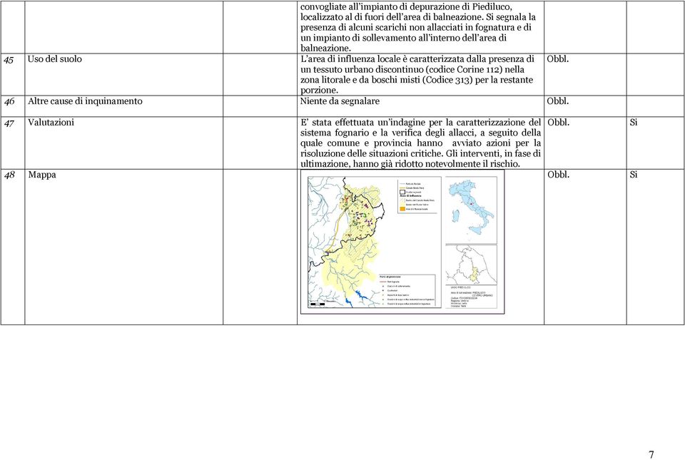 45 Uso del suolo L area di influenza locale è caratterizzata dalla presenza di un tessuto urbano discontinuo (codice Corine 112) nella zona litorale e da boschi misti (Codice 313) per la restante