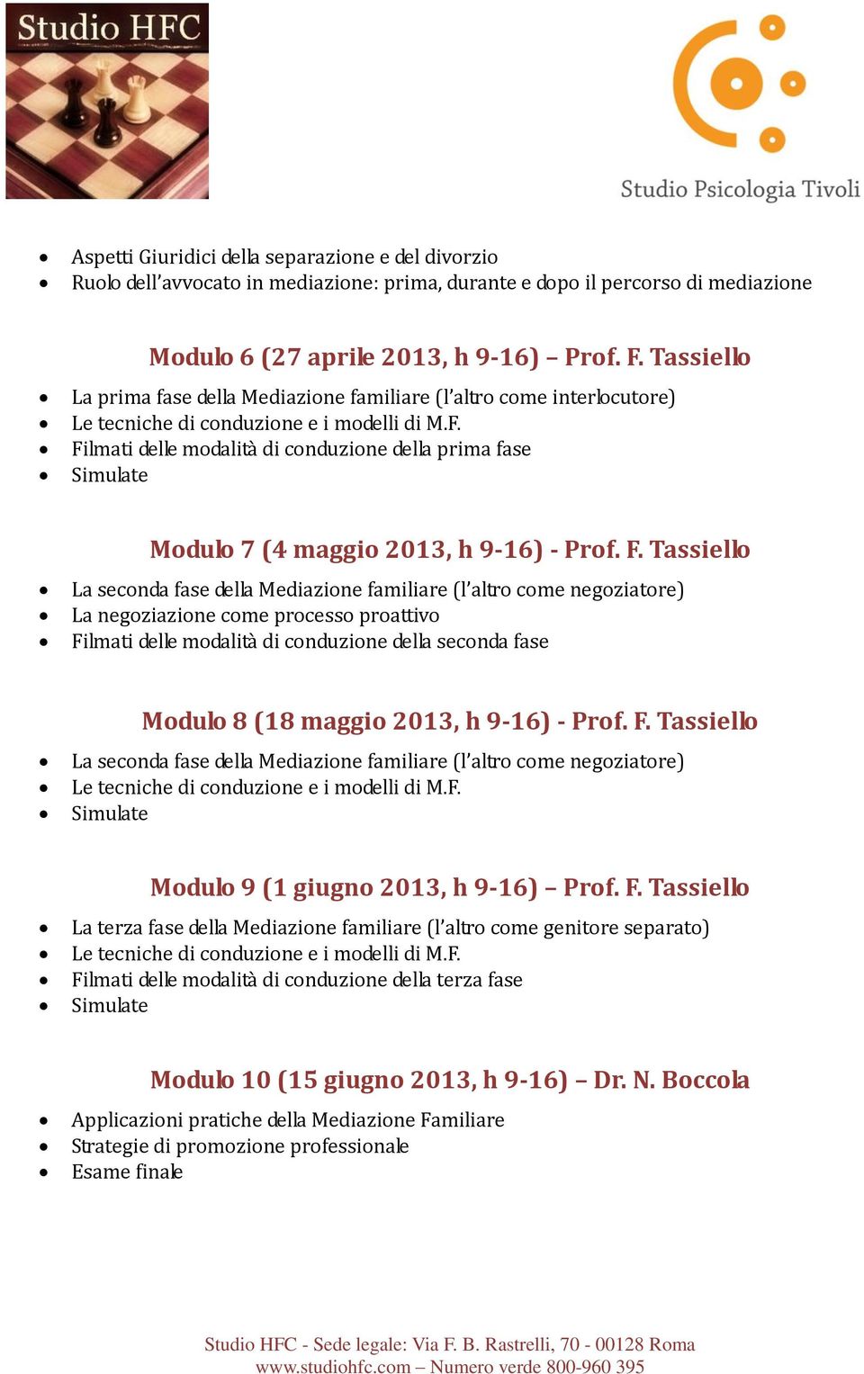 Filmati delle modalità di conduzione della prima fase Modulo 7 (4 maggio 2013, h 9-16) - Prof. F.