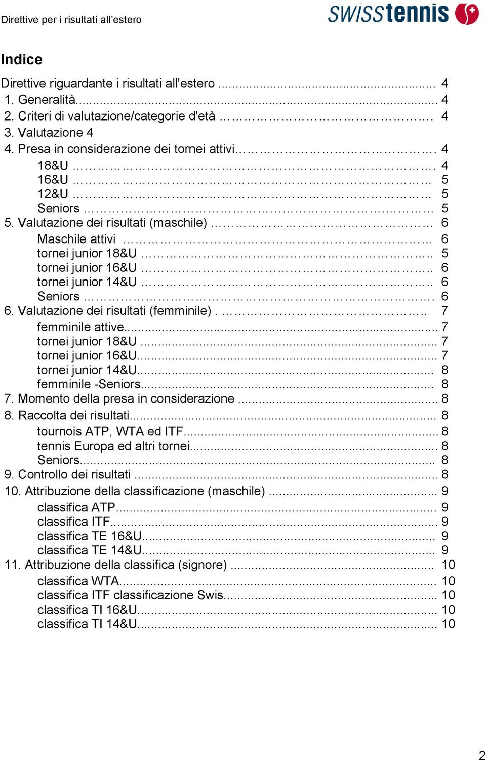 Valutazione dei risultati (femminile)... 7 femminile attive... 7 tornei junior 18&U... 7 tornei junior 16&U... 7 tornei junior 14&U... 8 femminile -Seniors... 8 7.