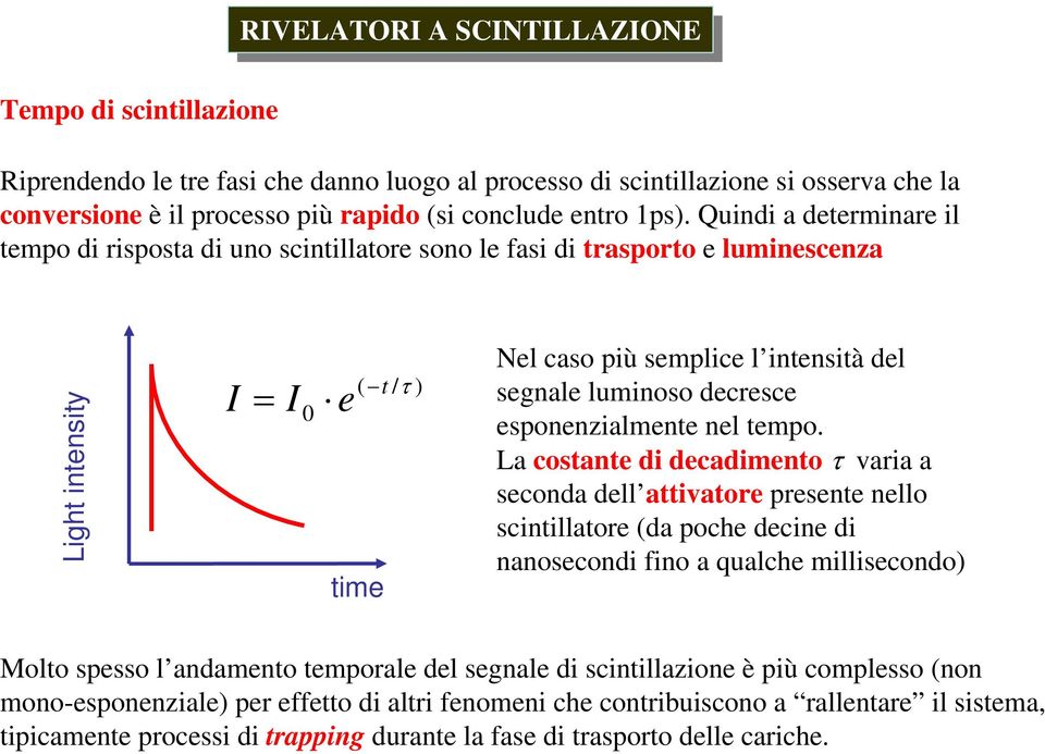 luminoso decresce esponenzialmente nel tempo.