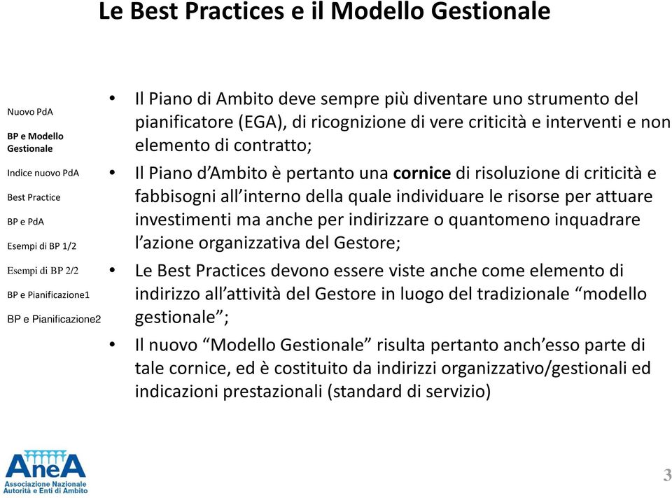 quantomeno inquadrare l azione organizzativa del Gestore; Le sdevono essere viste anche come elemento di indirizzo all attività del Gestore in luogo del tradizionale modello