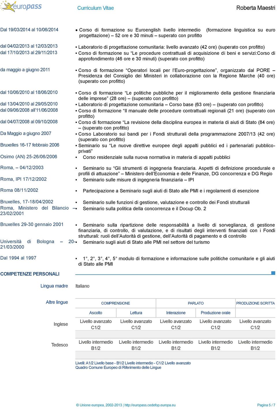 servizi:corso di approfondimento (46 ore e 30 minuti) (superato con profitto) da maggio a giugno 2011 Corso di formazione Operatori locali per l Euro-progettazione, organizzato dal PORE Presidenza