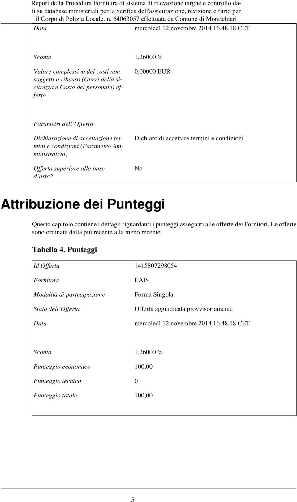 termini e condizioni (Parametro Amministrativo) Offerta superiore alla base d`asta?