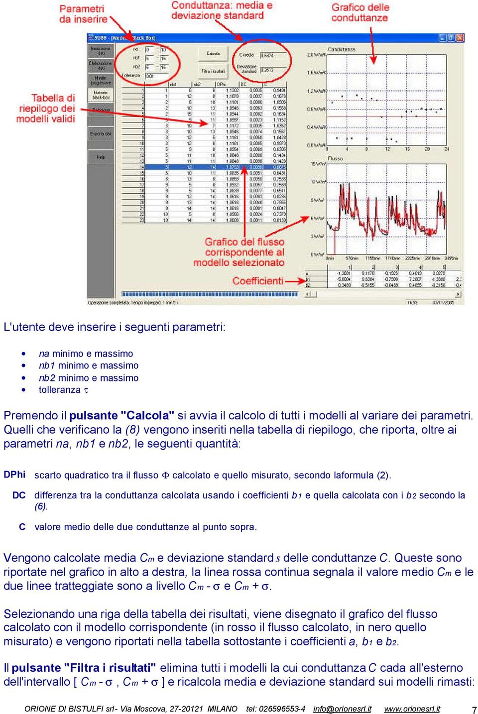 Quelli che verificano la (8) vengono inseriti nella tabella di riepilogo, che riporta, oltre ai parametri na, nb1 e nb2, le seguenti quantità: DPhi scarto quadratico tra il flusso Φ calcolato e