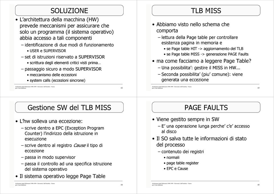 (eccezioni sincrone) MISS Abbiamo visto nello schema che comporta lettura della Page table per controllare esistenza pagina in memoria e se Page table HIT -> aggiornamento del se Page table MISS ->