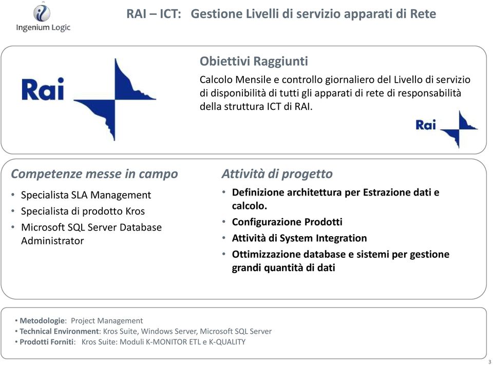 Microsoft SQL Server Database Administrator Definizione architettura per Estrazione dati e calcolo.