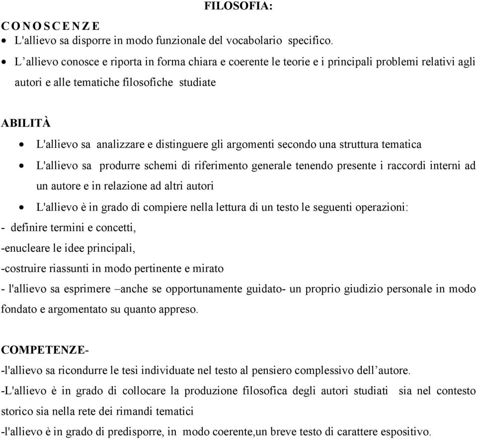 argomenti secondo una struttura tematica L'allievo sa produrre schemi di riferimento generale tenendo presente i raccordi interni ad un autore e in relazione ad altri autori L'allievo è in grado di