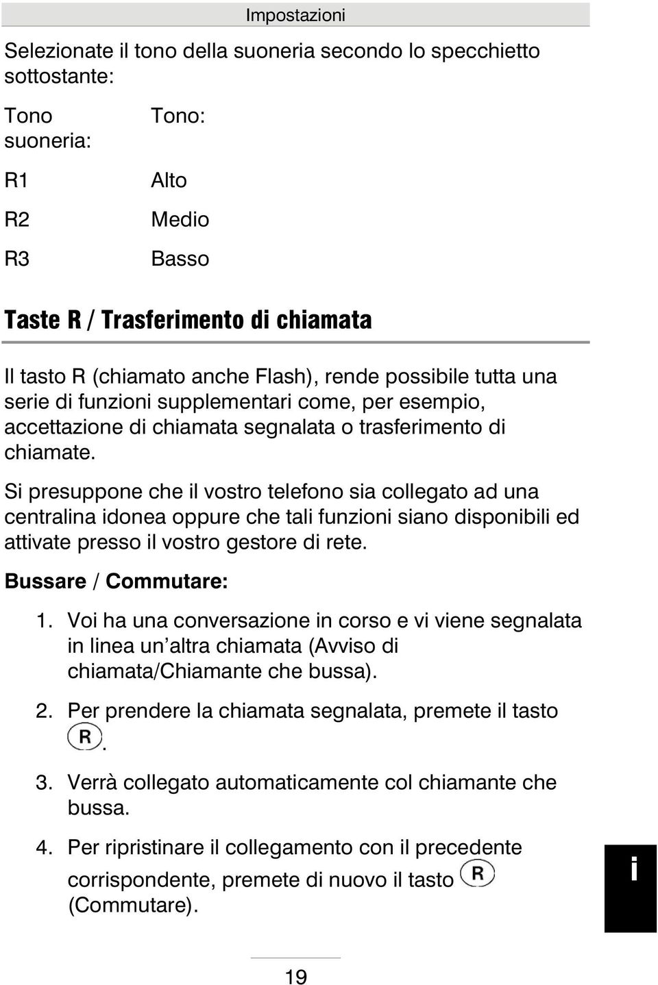 S presuppone che l vostro telefono sa collegato ad una centralna donea oppure che tal funzon sano dsponbl ed attvate presso l vostro gestore d rete. Bussare / Commutare: 1.