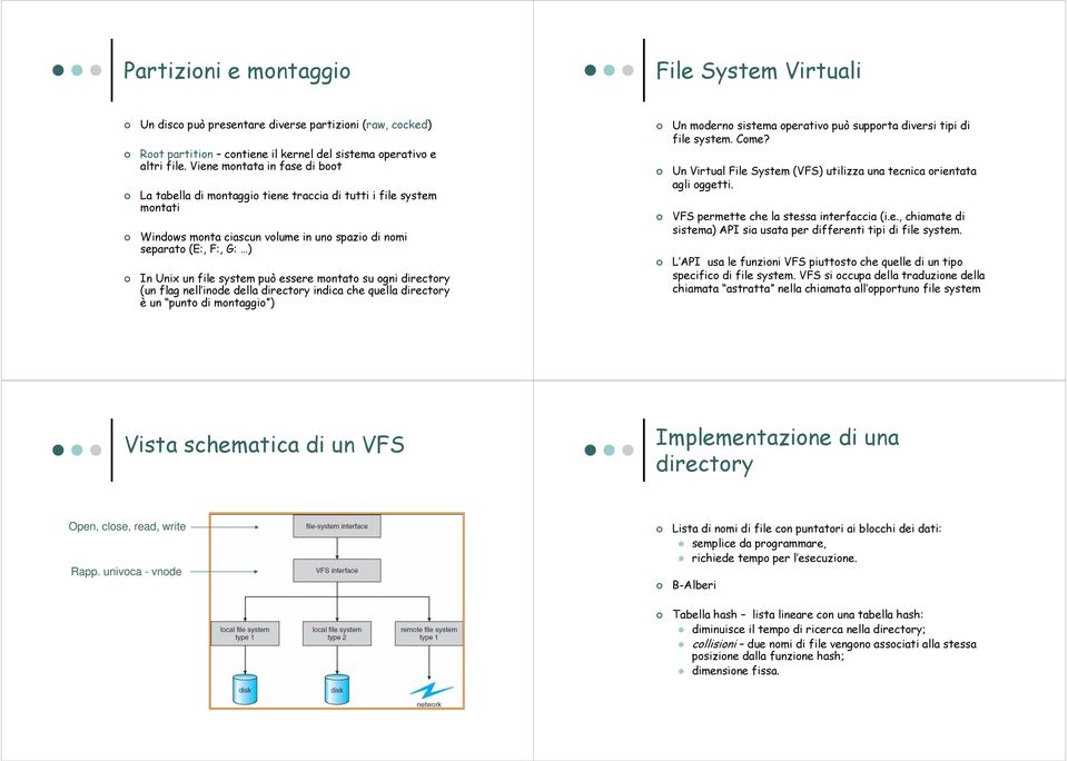 essere montato su ogni directory (un flag nell inode della directory indica che quella directory è un punto di montaggio ) Un moderno sistema operativo può supporta diversi tipi di file system. Come?