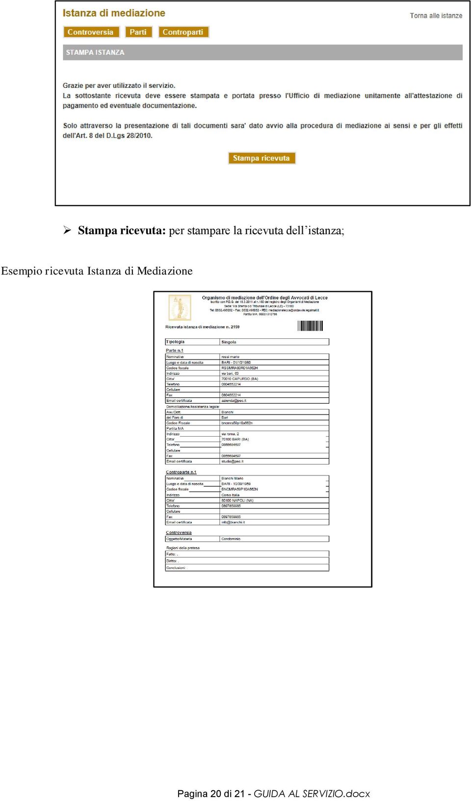 ricevuta Istanza di Mediazione