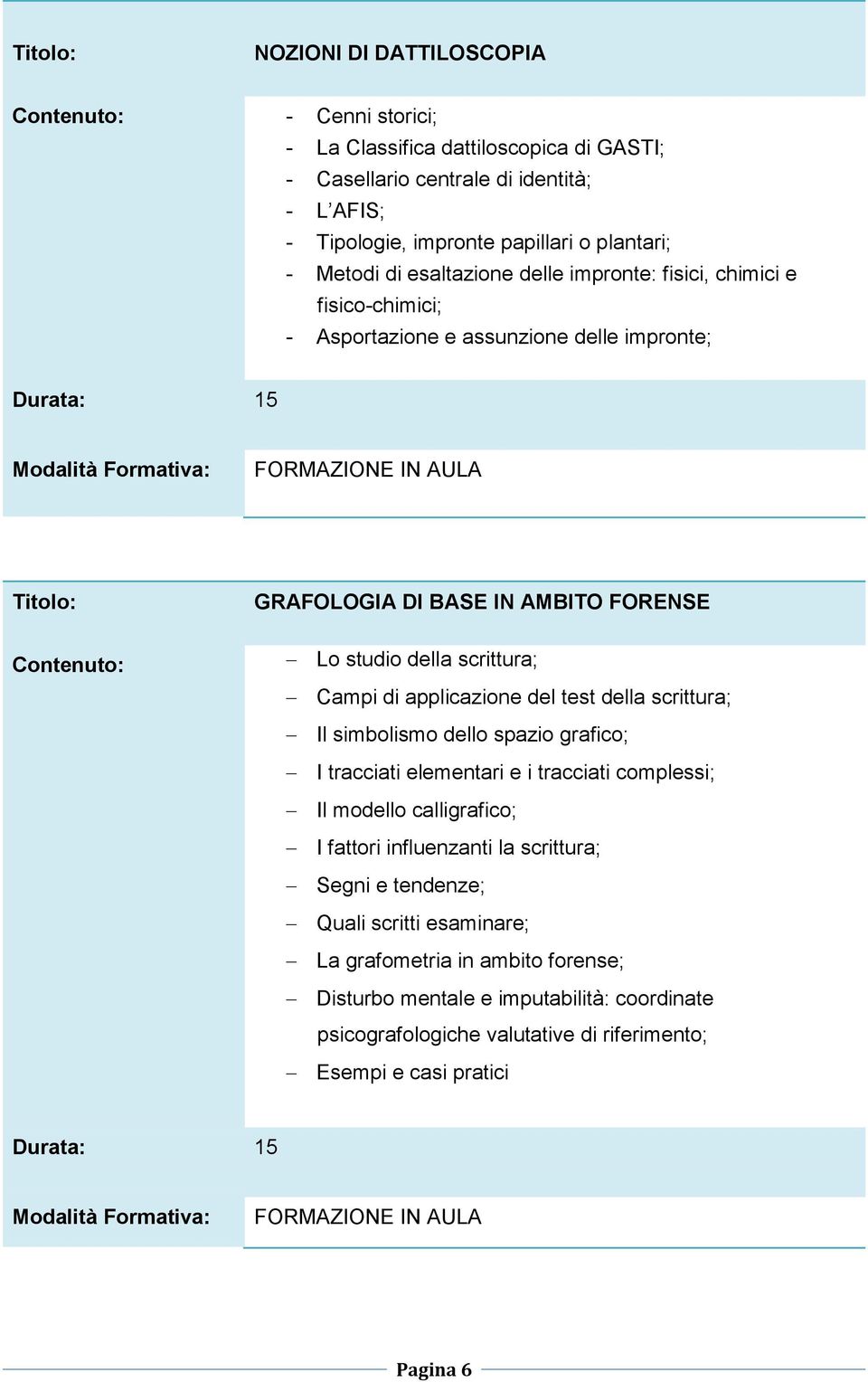 applicazione del test della scrittura; Il simbolismo dello spazio grafico; I tracciati elementari e i tracciati complessi; Il modello calligrafico; I fattori influenzanti la scrittura; Segni