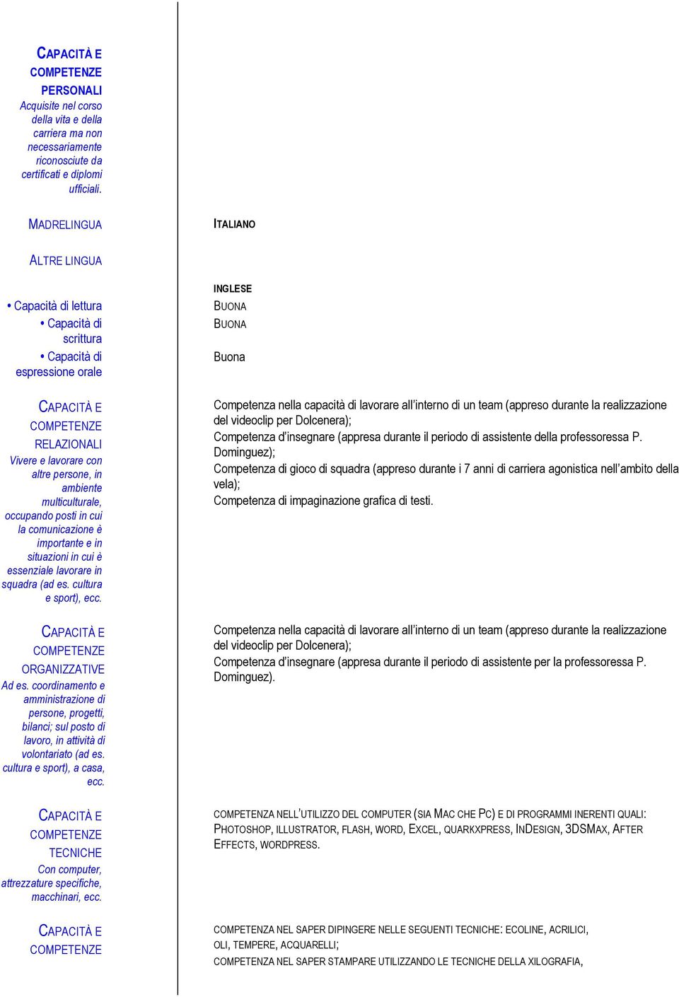 in cui la comunicazione è importante e in situazioni in cui è essenziale lavorare in squadra (ad es. cultura e sport), ecc. ORGANIZZATIVE Ad es.