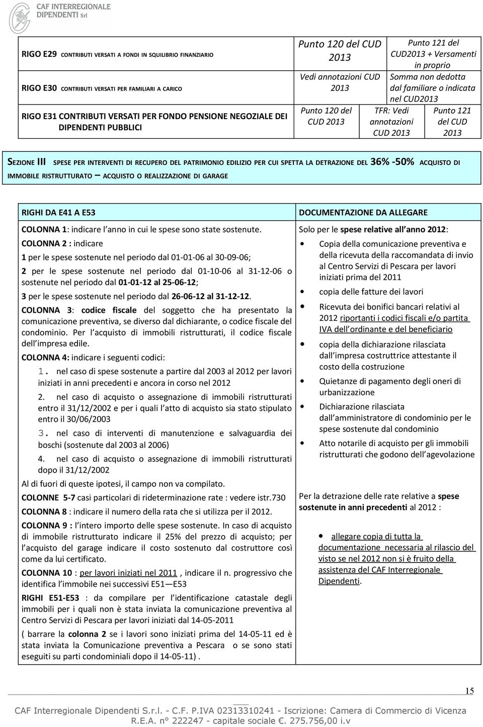 CUD 2013 SEZIONE III SPESE PER INTERVENTI DI RECUPERO DEL PATRIMONIO EDILIZIO PER CUI SPETTA LA DETRAZIONE DEL 36% -50% ACQUISTO DI IMMOBILE RISTRUTTURATO ACQUISTO O REALIZZAZIONE DI GARAGE RIGHI DA