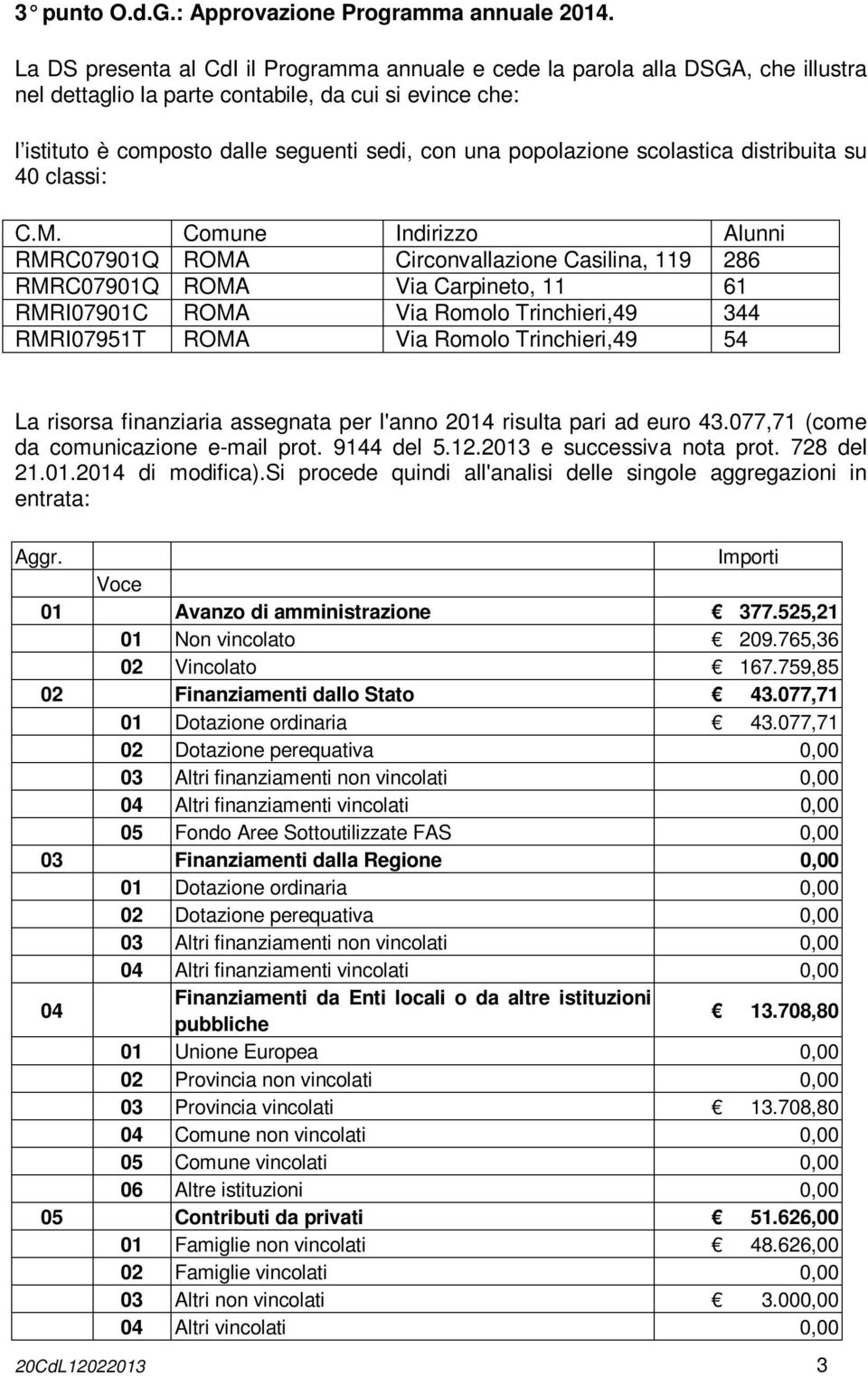 popolazione scolastica distribuita su 40 classi: C.M.