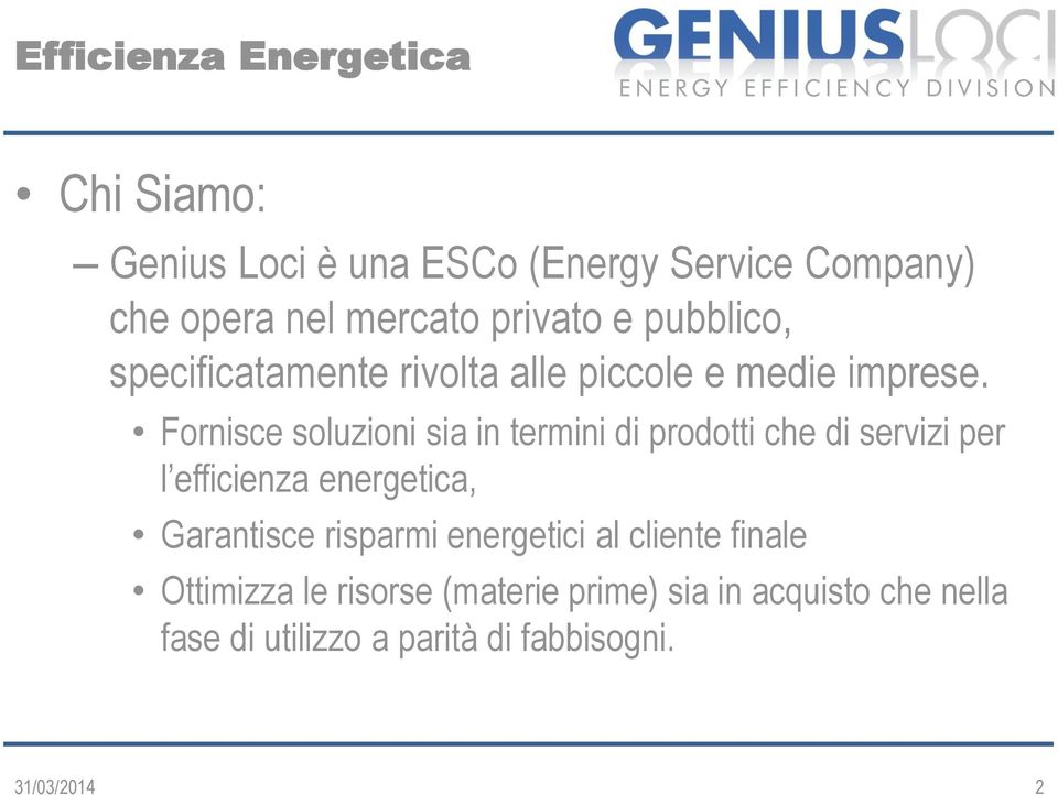 Fornisce soluzioni sia in termini di prodotti che di servizi per l efficienza energetica, Garantisce