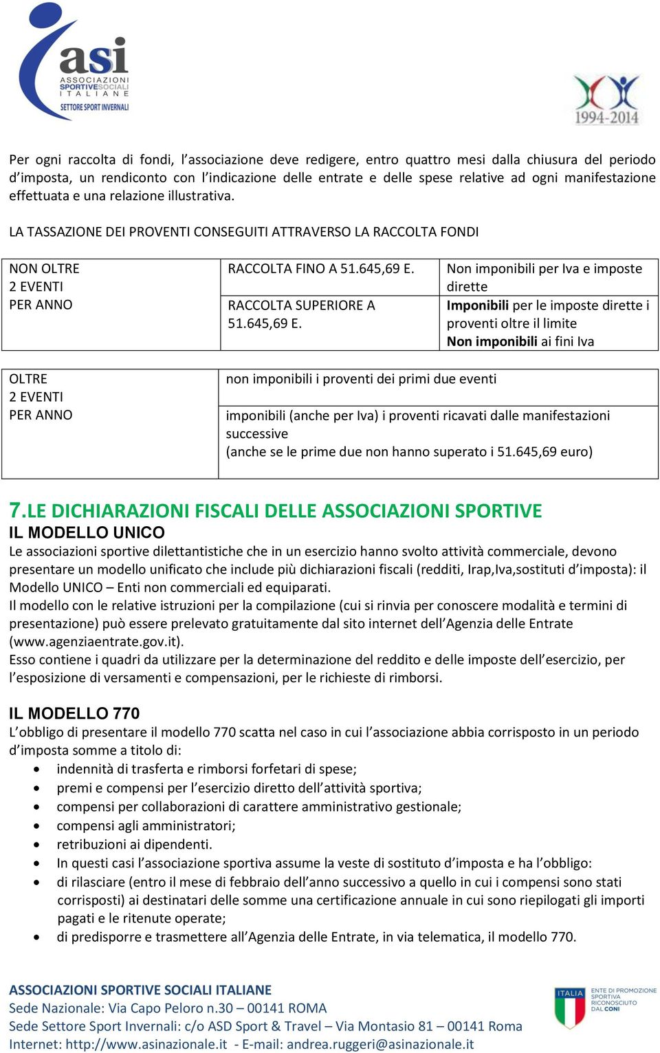 RACCOLTA SUPERIORE A 51.645,69 E.