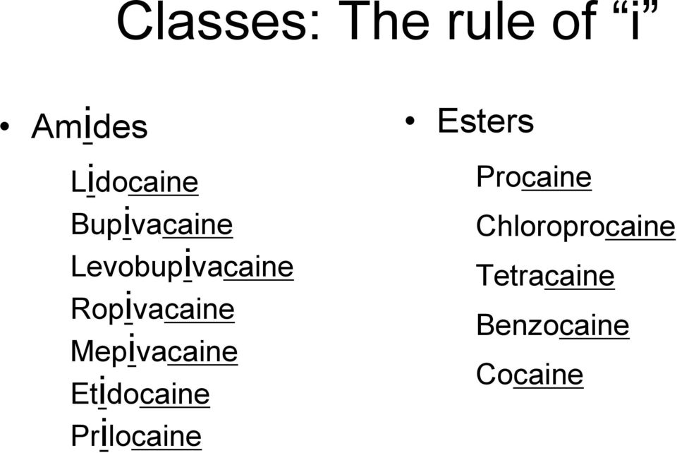 Mepivacaine Etidocaine Prilocaine Esters