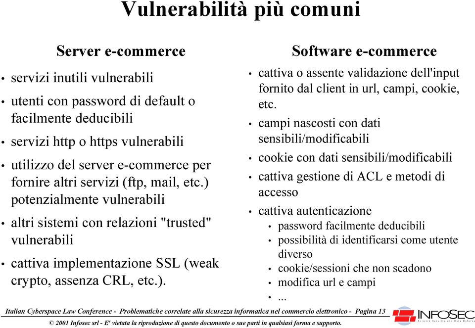 campi nascosti con dati sensibili/modificabili cookie con dati sensibili/modificabili cattiva gestione di ACL e metodi di accesso cattiva autenticazione password facilmente deducibili possibilità di