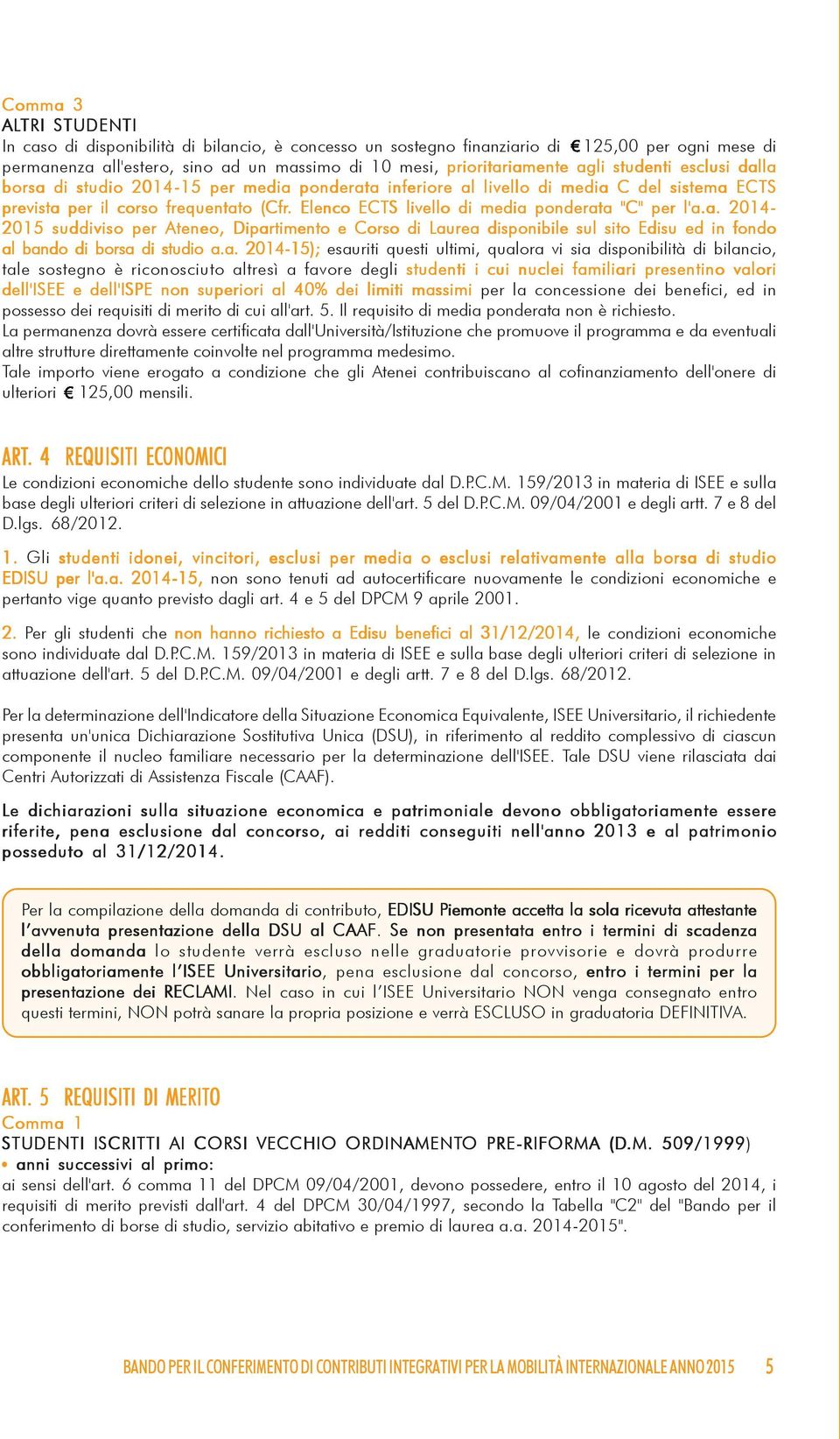 . Elenco ECTS livello di media 