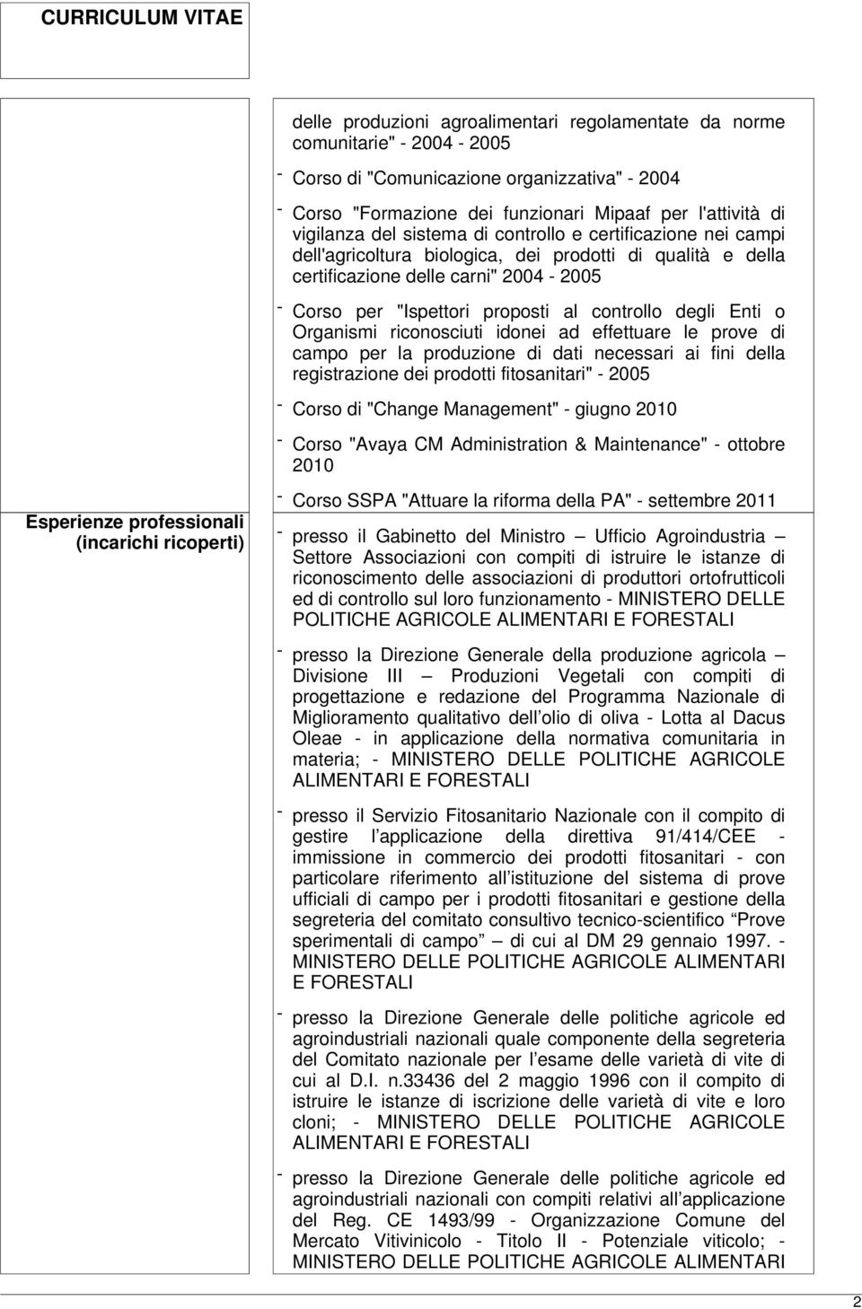 degli Enti o Organismi riconosciuti idonei ad effettuare le prove di campo per la produzione di dati necessari ai fini della registrazione dei prodotti fitosanitari" - 2005 - Corso di "Change