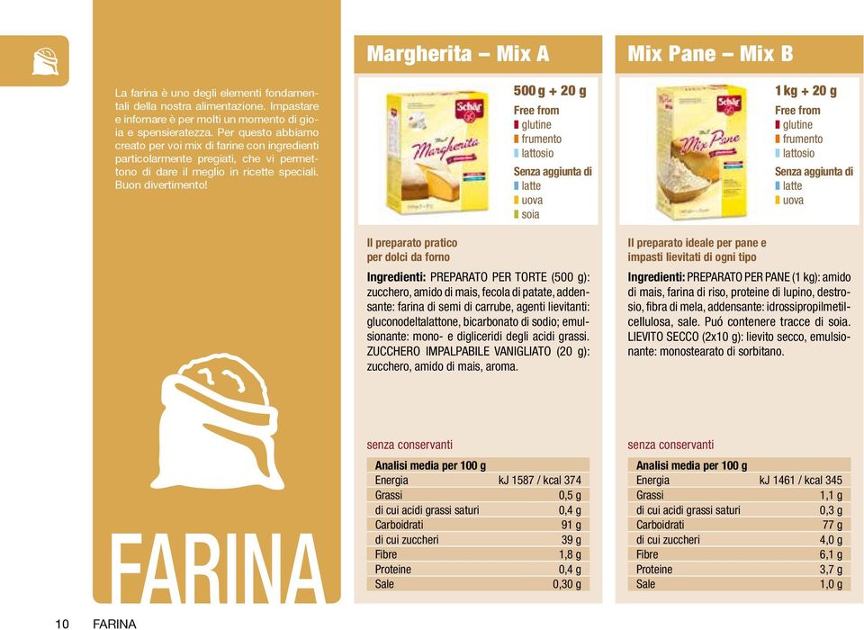 500 g + 20 g soia 1 kg + 20 g Il preparato pratico per dolci da forno Ingredienti: PREPARATO PER TORTE (500 g): zucchero, amido di mais, fecola di patate, addensante: farina di semi di carrube,