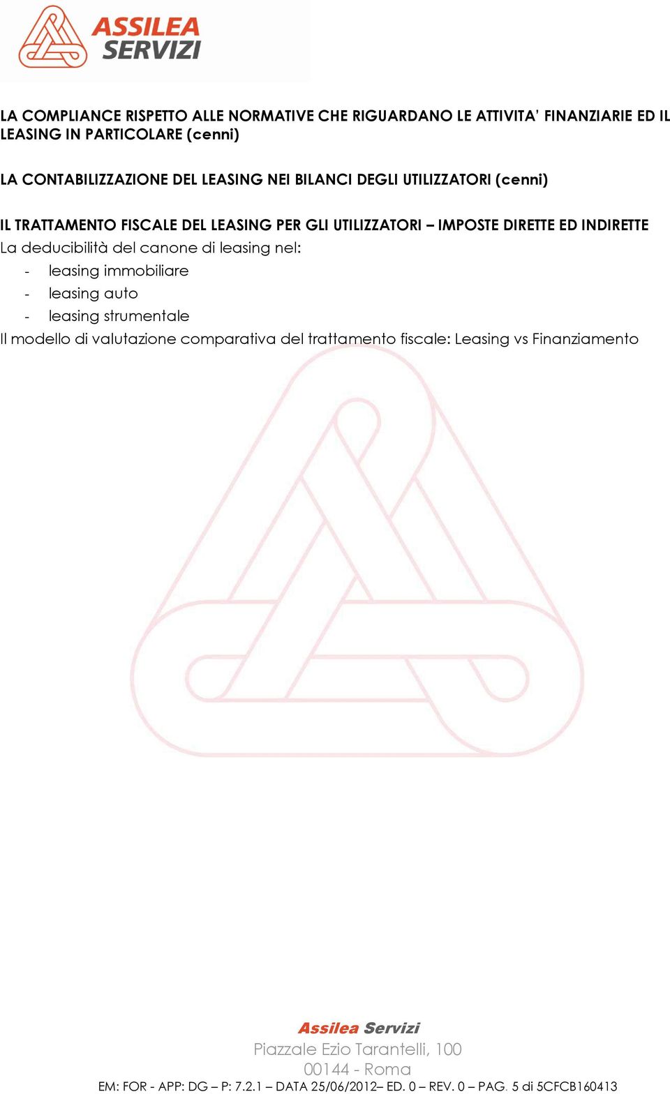 INDIRETTE La deducibilità del canone di leasing nel: - leasing immobiliare - leasing auto - leasing strumentale Il modello di