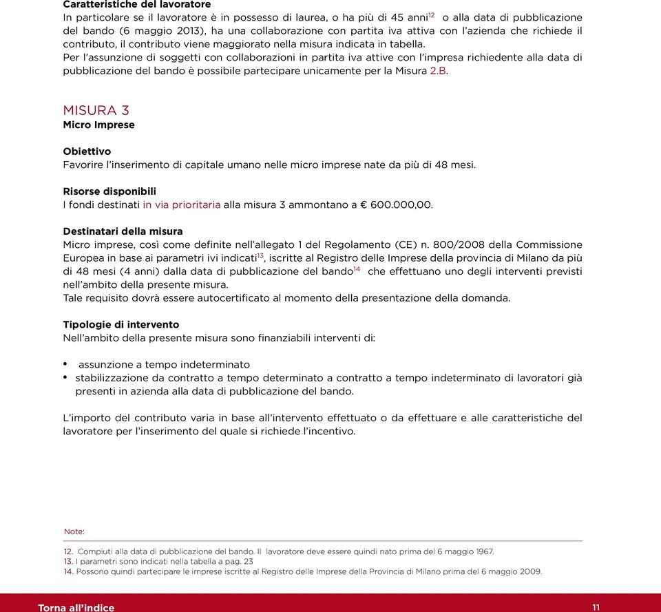 Per l assunzione di soggetti con collaborazioni in partita iva attive con l impresa richiedente alla data di pubblicazione del bando è possibile partecipare unicamente per la Misura 2.B.