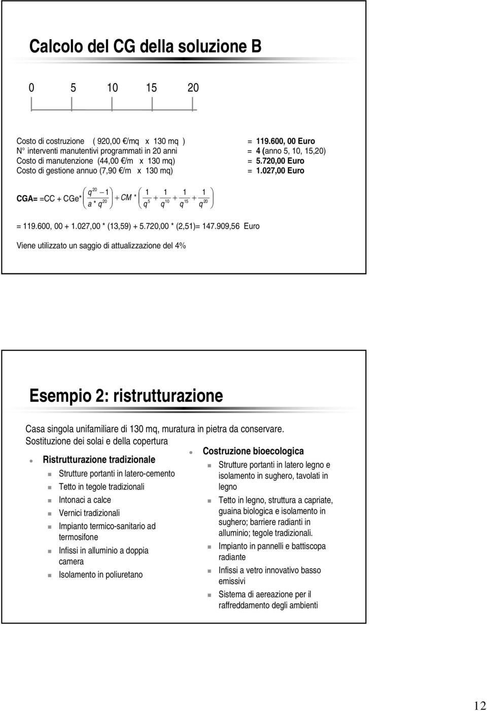 027,00 Euro q 1 1 1 1 1 CGA= =CC + CGe* + CM * + + + 5 10 15 a * q q q q q = 119.600, 00 + 1.027,00 * (13,59) + 5.7,00 * (2,51)= 147.
