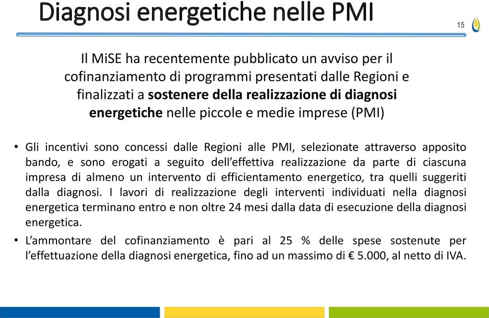 parte di ciascuna impresa di almeno un intervento di efficientamento energetico, tra quelli suggeriti dalla diagnosi.