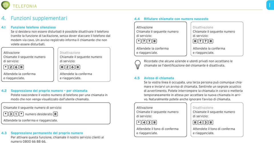 Un avviso registrato informa il chiamante che non volete essere disturbati. 4.
