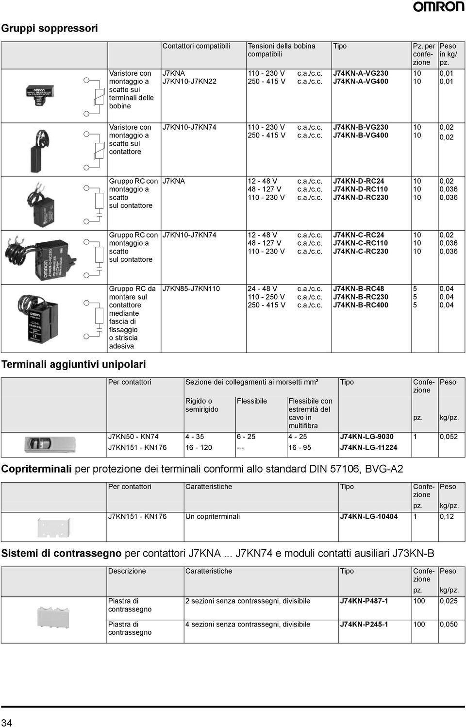 a./c.c. 48 27 c.a./c.c. 0 230 c.a./c.c. J74KNDRC24 J74KNDRC0 J74KNDRC230 0 0 0 0,02 0,036 0,036 Gruppo RC con montaggio a scatto sul contattore J7KN0J7KN74 2 48 c.a./c.c. 48 27 c.a./c.c. 0 230 c.a./c.c. J74KNCRC24 J74KNCRC0 J74KNCRC230 0 0 0 0,02 0,036 0,036 Gruppo RC da montare sul contattore mediante fascia di fissaggio o striscia adesiva J7KN85J7KN0 24 48 c.