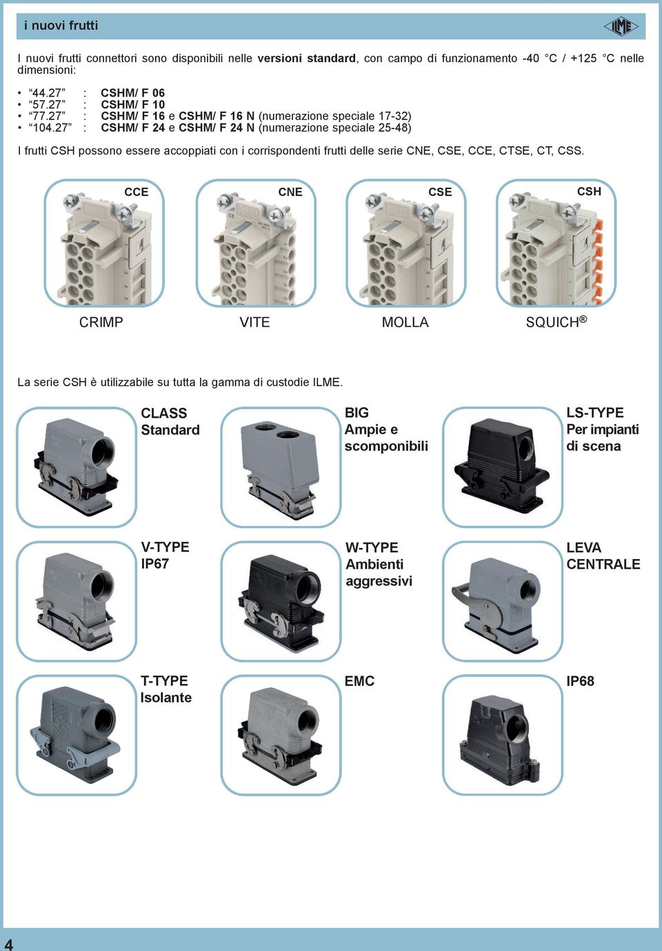 27 : CSH/ 24 e CSH/ 24 N (numerazone specale 25-48) I frutt CSH possono essere accoppat con corrspondent frutt delle sere CNE, CSE, CCE, CTSE, CT,